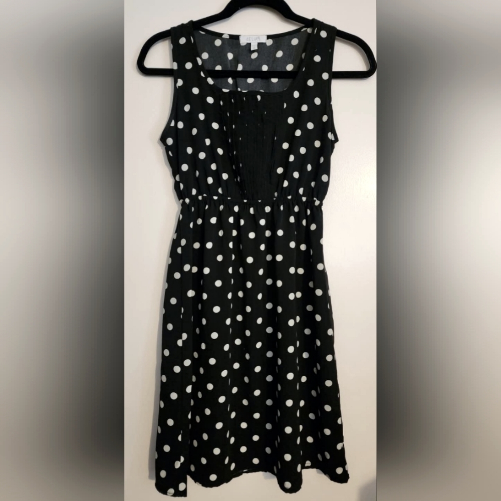 Polka Dot Sleeveless Dress - Black and White